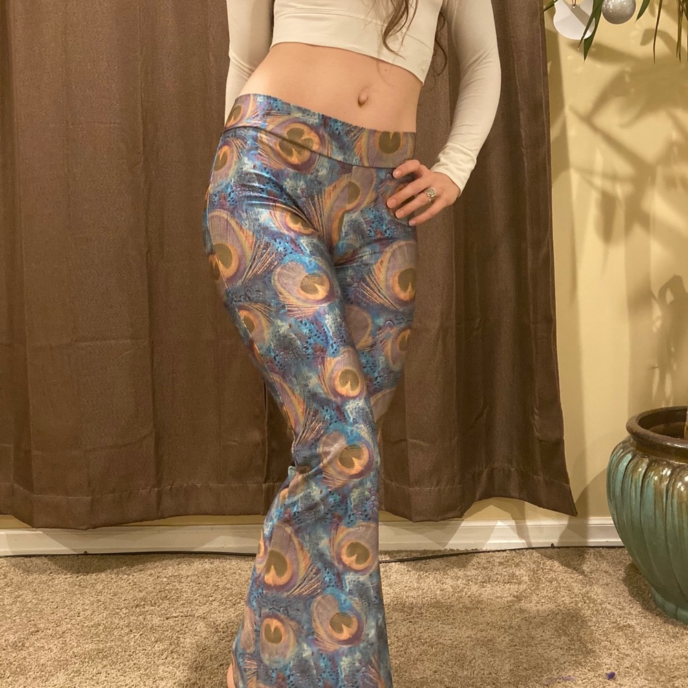 Bell bottom peacock pants with silky finish